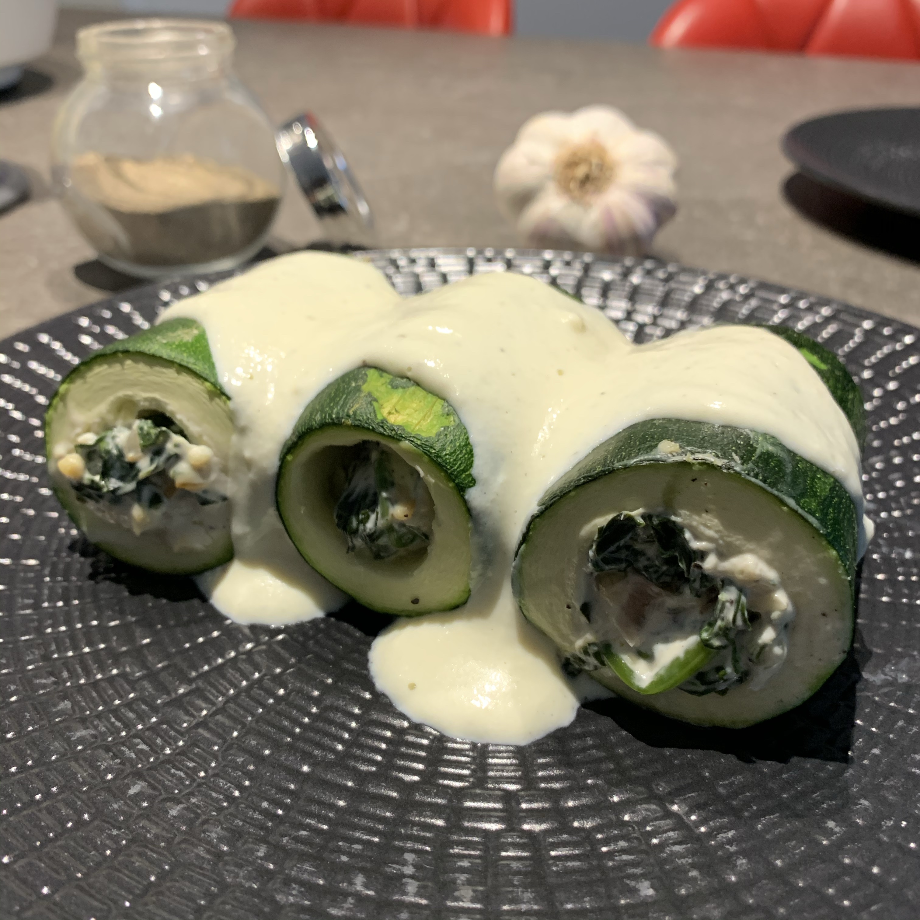 Courgettes farcies chèvre épinard