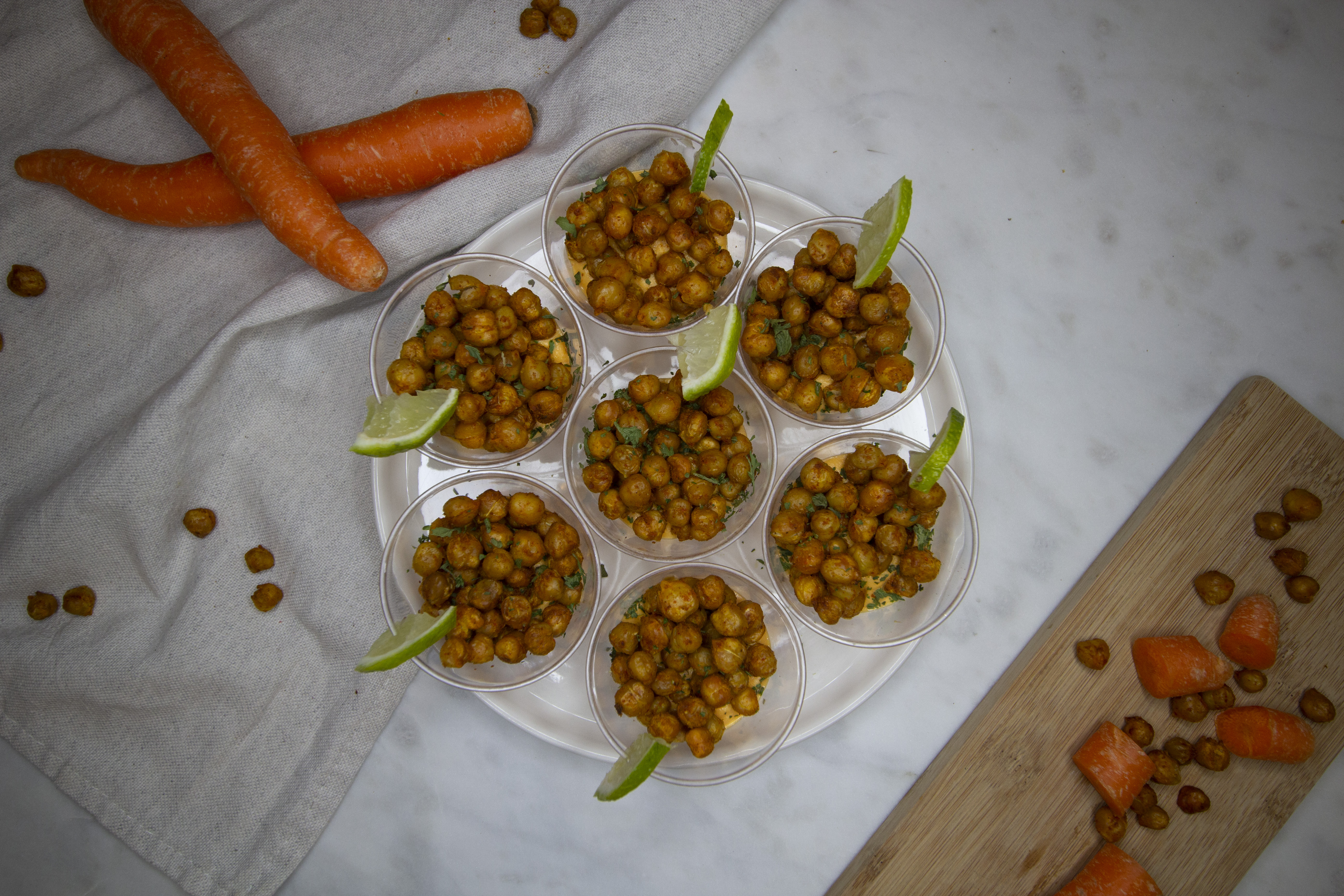 Verrines de carottes aux pois chiches grillés