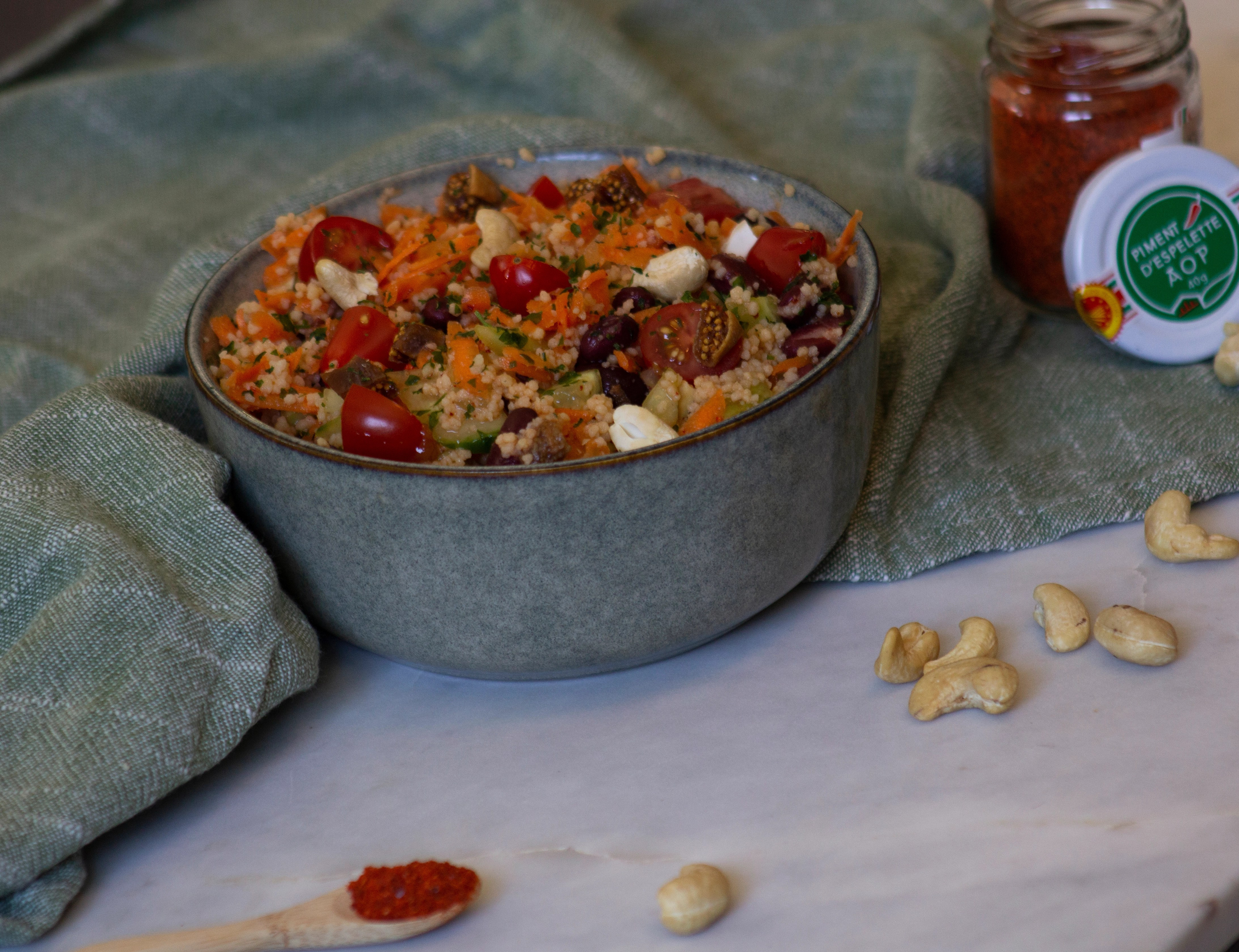 Taboulé sucré salé à la figue, piment d&rsquo;Espelette et huile de noix